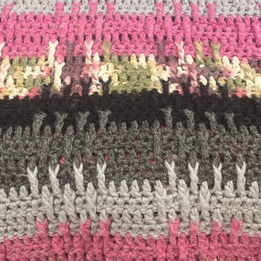 Handmade Vintage Crocheted Multicolor Stripe Blanket Acrylic Yarn Afghan Throw